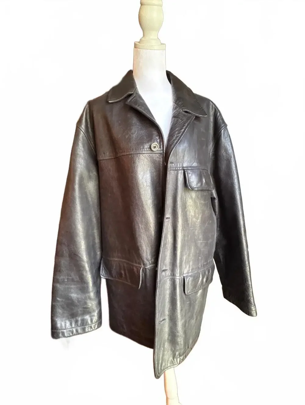 Vintage J. Crew Men’s Leather Car Coat L